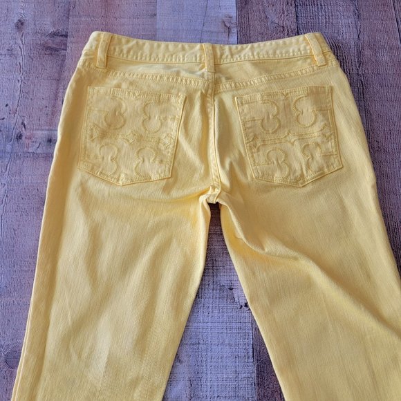 Tory Burch Cropped Slim Boot Dandelion Yellow Jeans 28 - Picture 7 of 16